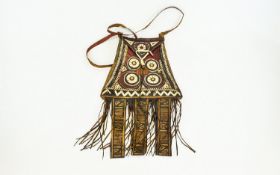 African Tribal Art - Full Front Embroidered Leather Pouch Shoulder Bag with Hand Stitched / Cross