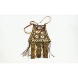 African Tribal Art - Full Front Embroidered Leather Pouch Shoulder Bag with Hand Stitched / Cross