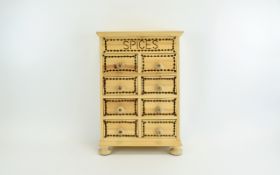 A Handmade Wooden Spices Cabinet with ( 8 ) Eight Drawers. As New Condition, Raised on Circular Feet