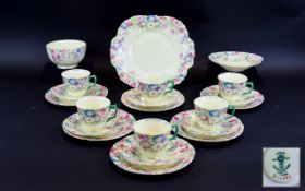 Crown Staffordshire Part Tea Service A 21 piece 1930's collection in pastel floral on cream ground