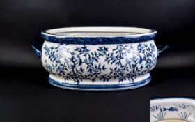 Delftware Large Twin Handled Oval bowl/Planter large blue and white oriental pattern twin handled