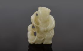 Antique Period Chinese White Jade Boy Pendant of Fine Quality. From a Private Collection. Size - 2.5