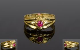 Gents 18ct Gold Ruby Set Ring, Central Blood Red Ruby Approx .50ct, Stamped 750, Ring Size Y.