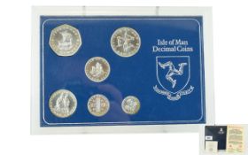 Isle of Man 1975 Ltd Edition Sterling Silver Six Coin Decimal Coin Set, From The Pobjoy Mint.