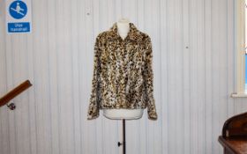 Ocelot Jacket Vintage short boxy fur jacket with small, velvet backed round collar, front patch