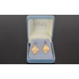Fine Quality Pair of 9ct Gold Multi Coloured Diamond Shaped Earrings from the 1960's. Fully