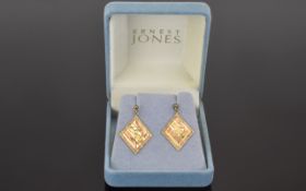 Fine Quality Pair of 9ct Gold Multi Coloured Diamond Shaped Earrings from the 1960's. Fully