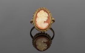 9 Carat Gold Cameo Mounted Dress Ring fully hallmarked 3.8 grams.