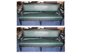 Two Late 19thC/Early 20thC Settees, Leather cushioned back rest, arm rest and seats. Raised on