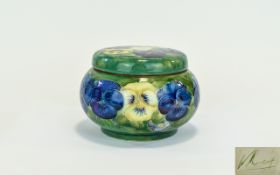 William Moorcroft Signed And Impressive Lidded Powder Bowl In The Pansy Design Early version