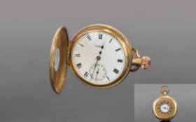 American Traveller Waltham Watch Co Gold Plated Demi Lune Pocket Watch guaranteed to ware 10