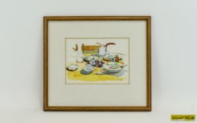 Virginia Powell (born 1939) Lunch for Two in Stockwell - Watercolour 6 by 8.25 inches. Signed ( from