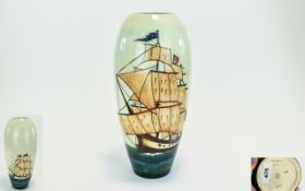 Moorcroft Tall And Impressive Contemporary Tubelined Limited And Numbered Galleon Vase No. 109 of