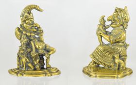 Antique Pair of Large Cast Brass Punch and Judy Figures, each 11.25 inches high; please see photo