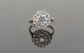 Ladies 9ct Gold C.Z. Cluster Ring Flowerhead setting, fully hallmarked for 9ct gold. 3 grams, a very
