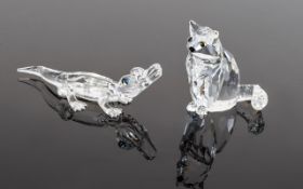 Swarovski Crystal Animal Figures ( 2 ) In Total. Comprises 1/ Crystal Sitting Cat A 7634 NR 046 000.