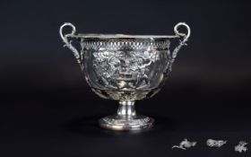 Antique 'Romer' Period Well Made Silver Large Open Worked Rococo Twin Handled Bowl, signed Romer.