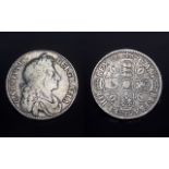 Charles II Silver Half Crown. Date 1676, Portrait G V F, Obverse Higher Grade. Eagle Legend Very