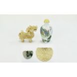 Chinese Small Collection Of Mixed Vintage Items Includes a couple of carved jade pieces, one in