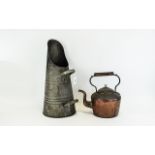 19thC Copper Kettle together with a twin handled aluminium coal scuttle.