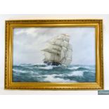 William J Popham Late 19th and 20thC British Artist 'Galleon on the High Seas Oil on Canvas Signed