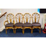 A Set of 4 x Bamboo Conservatory Type Chairs with Upholstered Seats.