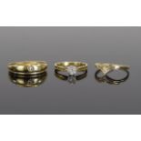 A Vintage Collection of Ladies 9ct Gold Diamond Set Rings ( 3 ) Three In Total. Comprises 1/ 9ct