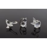 Swarovski Silver Crystal Animal Figures ( 3 ) In Total. Comprises 1/ Crystal Pet's Corner - Mini Cat