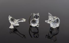 Swarovski Silver Crystal Animal Figures ( 3 ) In Total. Comprises 1/ Crystal Pet's Corner - Mini Cat