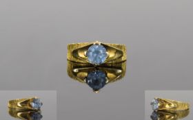Egyptian 18 ct Gold Single Stone Aqua Marine Set Dress Ring Egyptian gold hallmarks to interior of