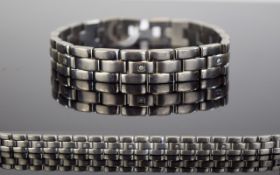 Titanium - President Style Bracelet ( Brushed ) Set with Diamonds. Marked Titanium and Diamond,
