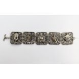 A Vintage Handmade Silver Bracelet With Applied Chinese Motifs Statement bracelet comprising five
