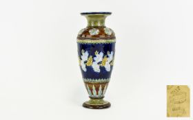Doulton Lambeth Superb Quality Classical Shaped Vase with Tube lined and Applied Decoration to Body.