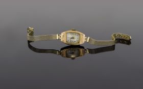 Ladies two Tone 1920's 9ct Gold Watch Attached To A 9ct Gold Mesh Bracelet Swiss movement, 15