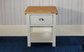 Small Modern Side Table, Painted white fame, beech top, single drawer. 24 inches high.