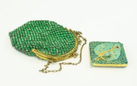 A Vintage Crystal Stone Set Chain Mail 1930's Evening Bag A delicate Absinthe green crystal top