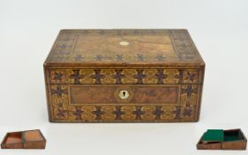 Victorian Period Tunbridge Ware and Burr Walnut Impressive Lidded Box. c.1860's. With Fitted