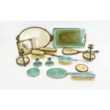 Two Ladies Dressing Table Sets, Trays, Candle Holders, Mirrors, Brushes, Clock etc