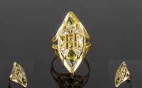 A Top Quality Designed 18ct Gold Bespoke Made Peridots Set Dress Ring the peridots of excellent