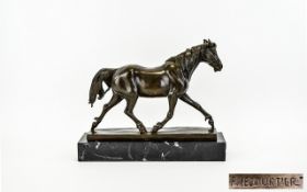 20thC Fine Detailed and Impressive Reproduction Bronze Horse Figure at Gallop. Signed P
