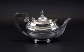 Victorian Period Silver Singles Teapot raised on 4 ball feet. Hallmark probably for Sheffield 1873