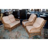Contemporary Curved Cane Conservatory Suite Three pieces in total, comprising one, two seater sofa
