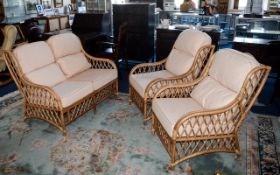 Contemporary Curved Cane Conservatory Suite Three pieces in total, comprising one, two seater sofa