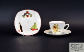 A Vintage Midwinter Stylecraft Three Piece Baby Set Comprising cup, saucer and charger with teddy