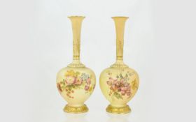 Royal Worcester Hand Painted Pair of Blush Ivory Specimen Vases ' Spring Flowers ' Still life. Dates