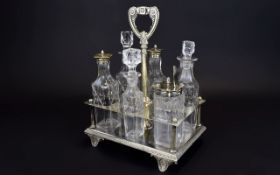 Elkington & Co Victorian Period Silver Plate and Glass 6 Piece Condiment Set with Silver Plated