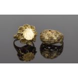 A 9ct Gold Coin Set Ring- Fully Hallmarked. See Photo. Plus a Further 9ct Gold Leaf Design Set Dress