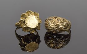 A 9ct Gold Coin Set Ring- Fully Hallmarked. See Photo. Plus a Further 9ct Gold Leaf Design Set Dress