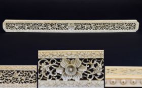 Chinese Late 18th Century Scholars Ivory Rule, Intricately Carved Throughout In Floral Foliage