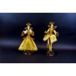 Early Pair of Murano 1930's Courtesan Glass Sculptures designed by Toffolo, hand made and in